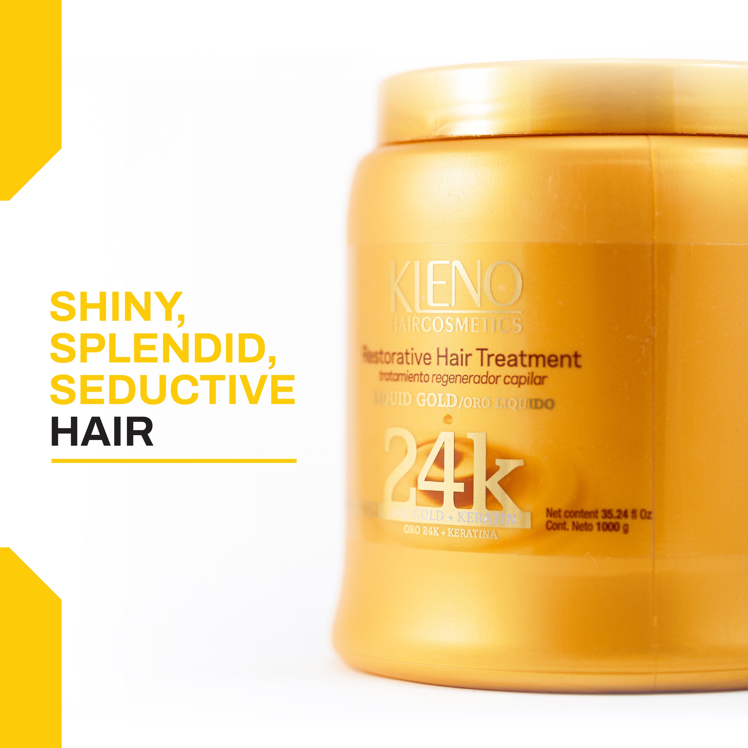 Kleno Restorative Hair Treatment - Liquid Gold 24k, Egyptian Gold, Beta-Carotene Antioxidant, Keratin-Infused for Repair, Shine & Moisture, 35.24 fl oz