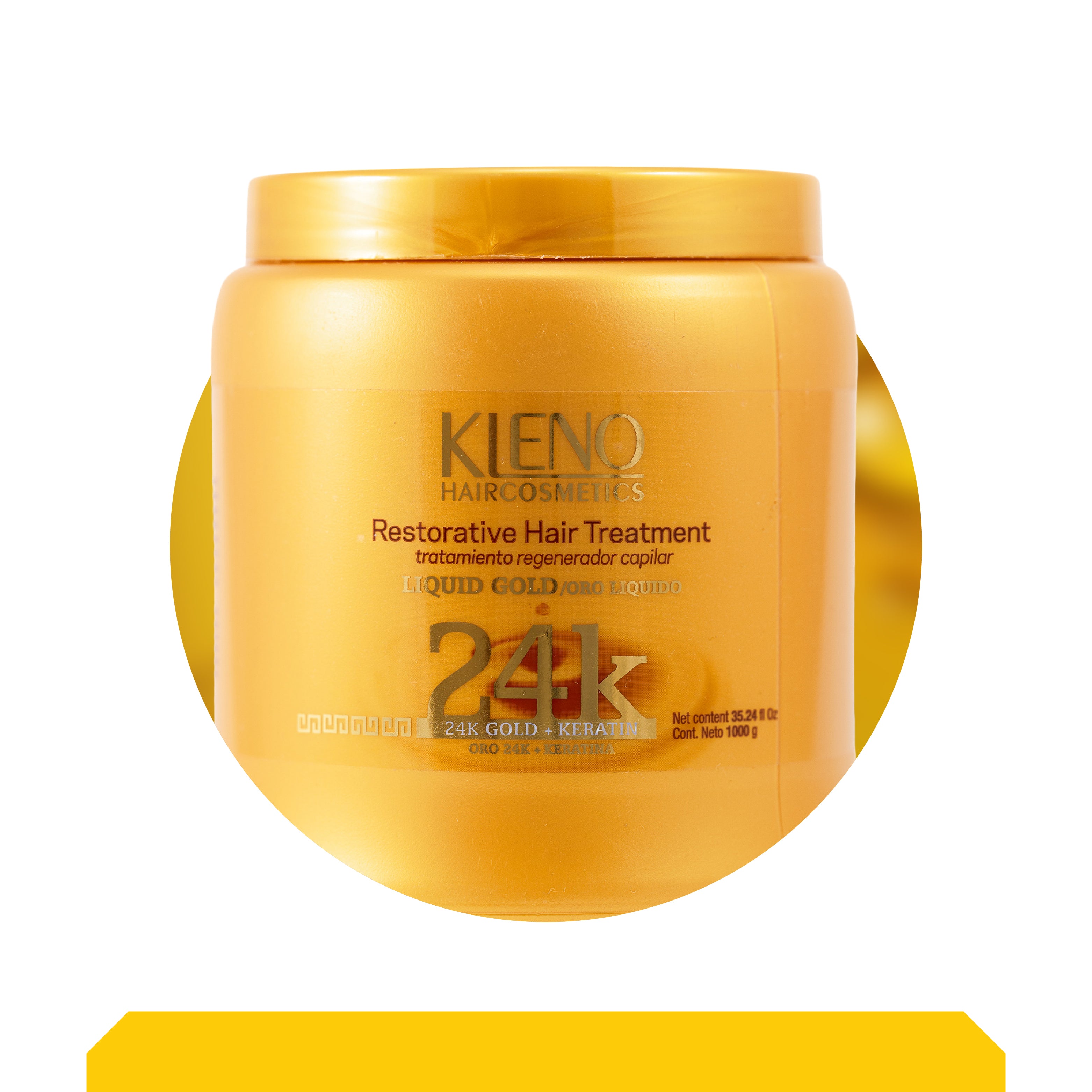 Kleno Restorative Hair Treatment - Liquid Gold 24k, Egyptian Gold, Beta-Carotene Antioxidant, Keratin-Infused for Repair, Shine & Moisture, 35.24 fl oz