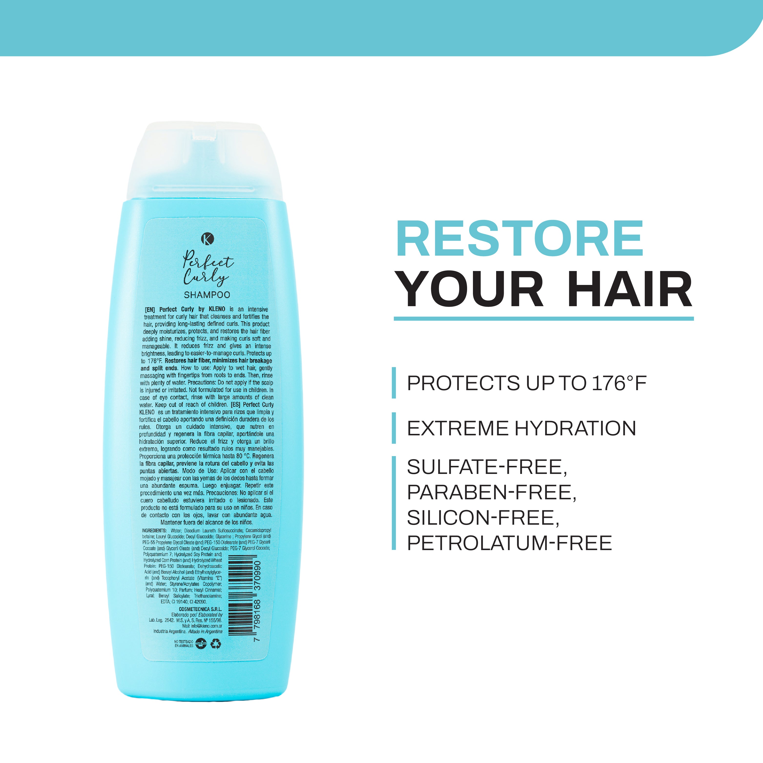 Kleno Shampoo Vegan Perfect Curly-Shampoo Anti-frizz and Extreme nourishment and Shine-11.83 Fl Oz Bottle