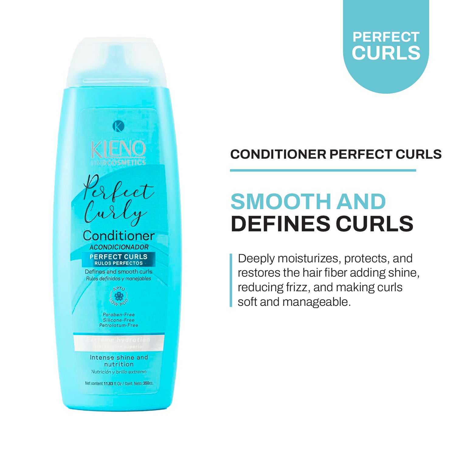 Kleno Perfect Curly Conditioner - Anti-Frizz, Hydrating, Defines & Smooths Curls, Paraben-Free, Silicone-Free, Thermal Protection, Shine & Nourishment, 11.83 fl oz