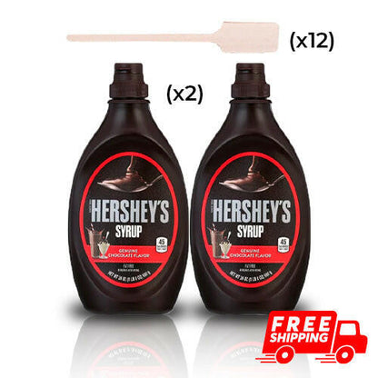 2 Hershey's, Chocolate Syrup, 24 oz + 12 units wooden stirrers.