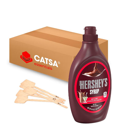 3 Hershey's Chocolate Syrup, 24 oz Each + 5 Catsa Essentials Stirrers in Convenient Catsa Essentials Pack Box