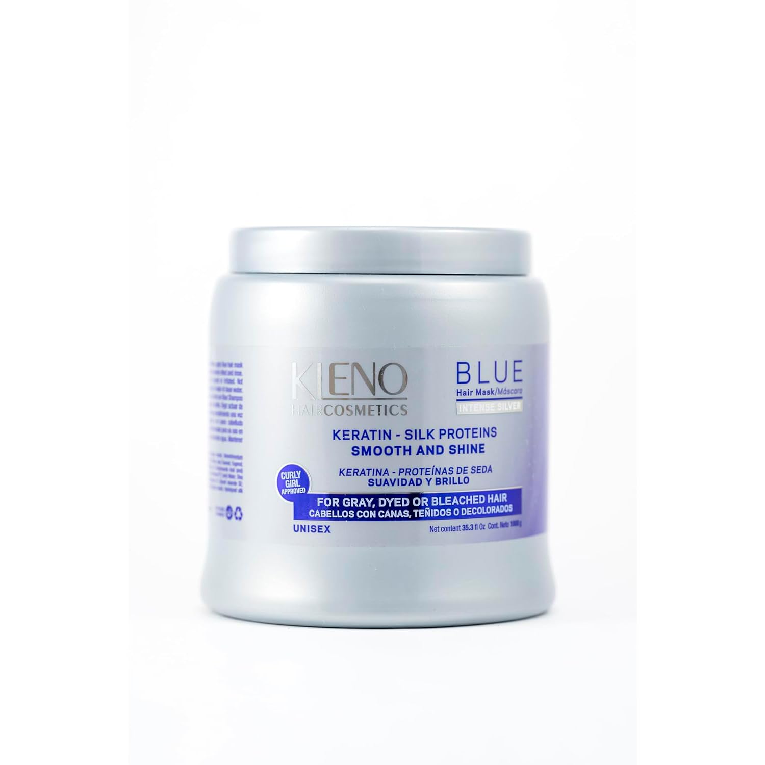 Kleno Blue Hair Mask - Intense Silver, Keratin & Silk Proteins, Neutralizes Yellow and Brassy Tones, Enhances Shine, Smooths Hair, For Gray & Bleached Hair, 35.3 fl oz