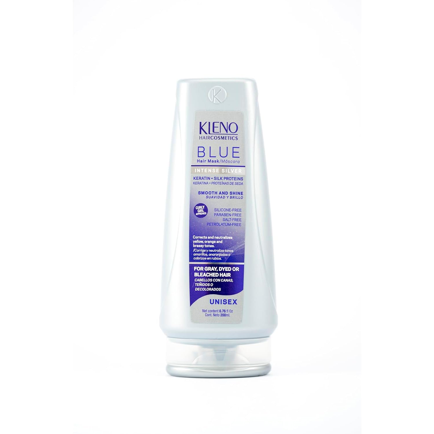 Kleno Blue Silver Intense Hair Mask - Keratin & Silk Protein, Deep Conditioning, Neutralizes Yellow and Brassy Tones, Hydration, Shine, Unisex Formula, 6.76 fl oz