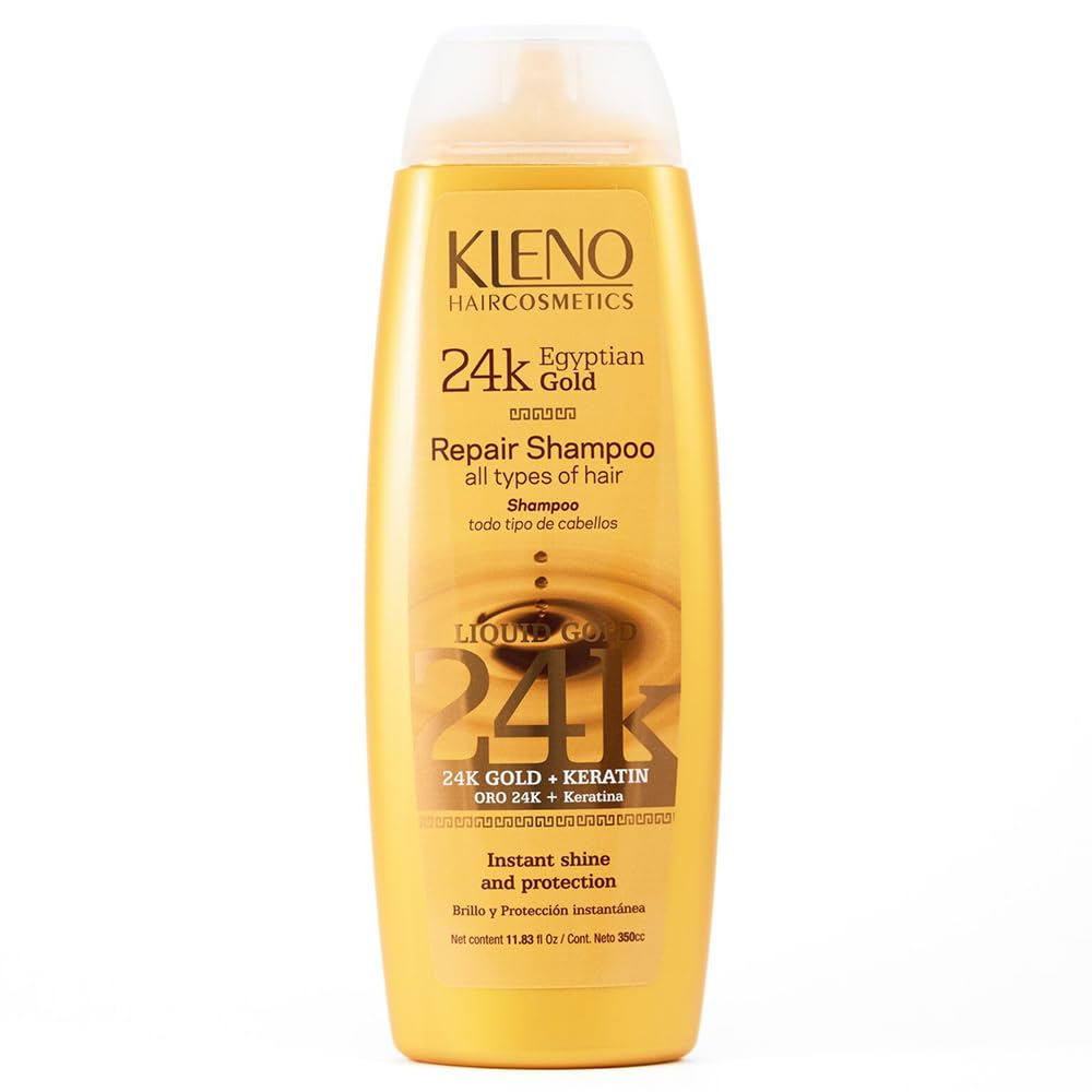 Kleno Egyptian Gold 24k Repair Shampoo - Keratin-Enriched, Moisturizing & Repairing Formula, Adds Shine & Strength, For All Hair Types, Instant Protection, 11.83 fl oz