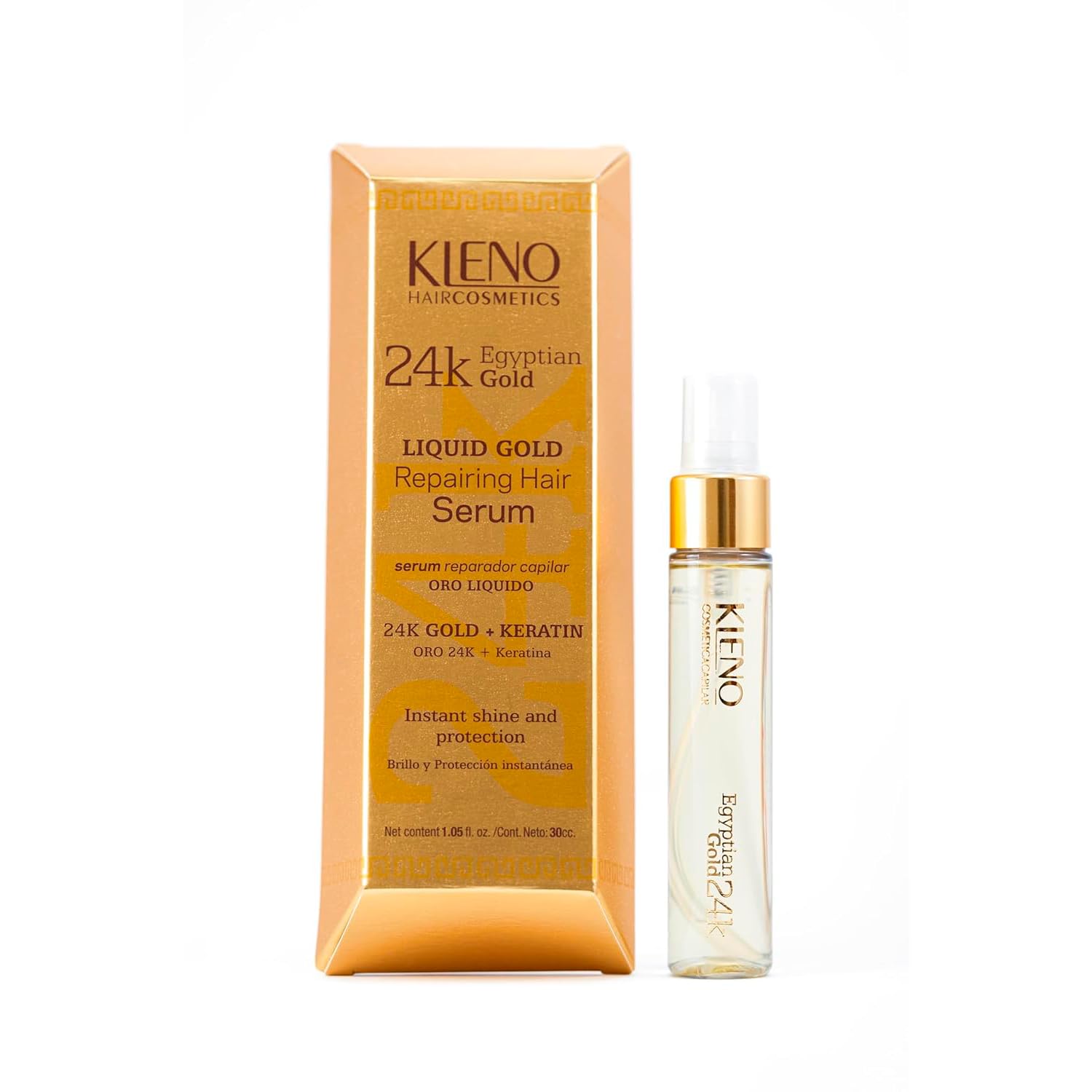 Kleno 24K Gold + Keratin Hair Repair Serum – Moisturizing and Immediate Repair, Frizz Control, Deep Nourishment, Instant Shine, and Hair Protection, 1.05 Fl Oz Bottle