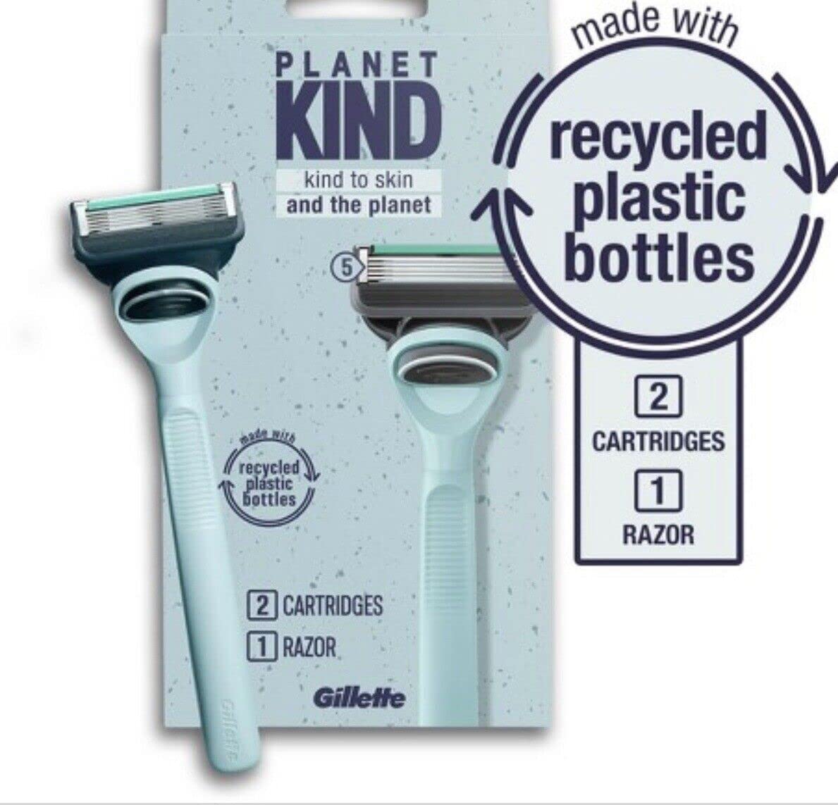 Gillette Planet Kind 5-Blade Razor Kit 1 Handle + 2 Cartridges