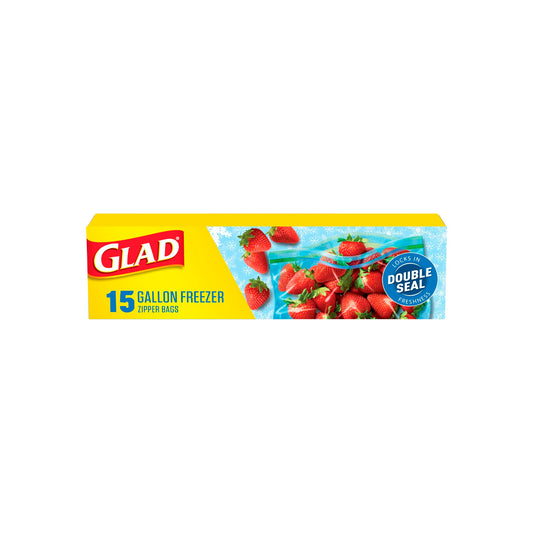 Glad Zipper Freezer Storage Plastic Bags, 15 Count