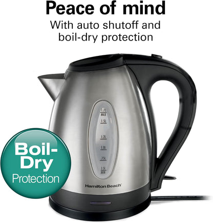 Hamilton Beach Electric Tea Kettle, Stainless Steel 1.7lt