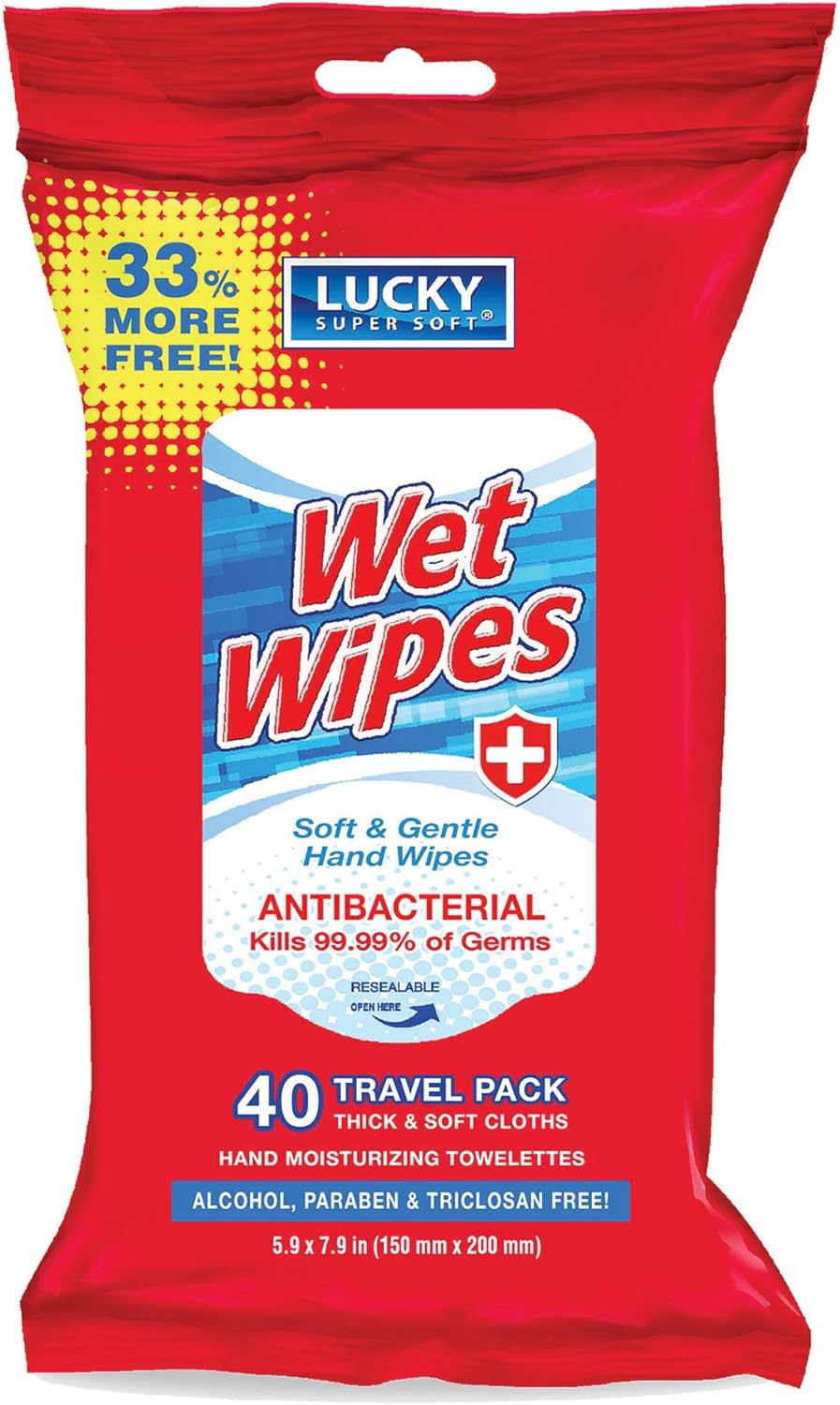 Lucky Super Soft Antibacterial Wet Wipes, 40 Count