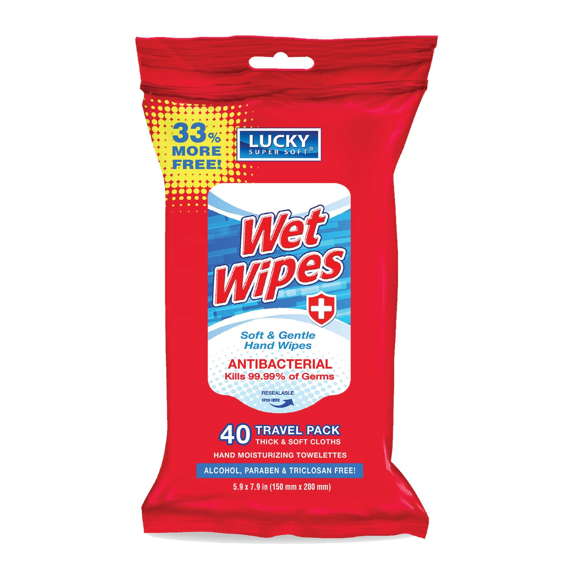 Lucky Super Soft Antibacterial Wet Wipes, 40 Count