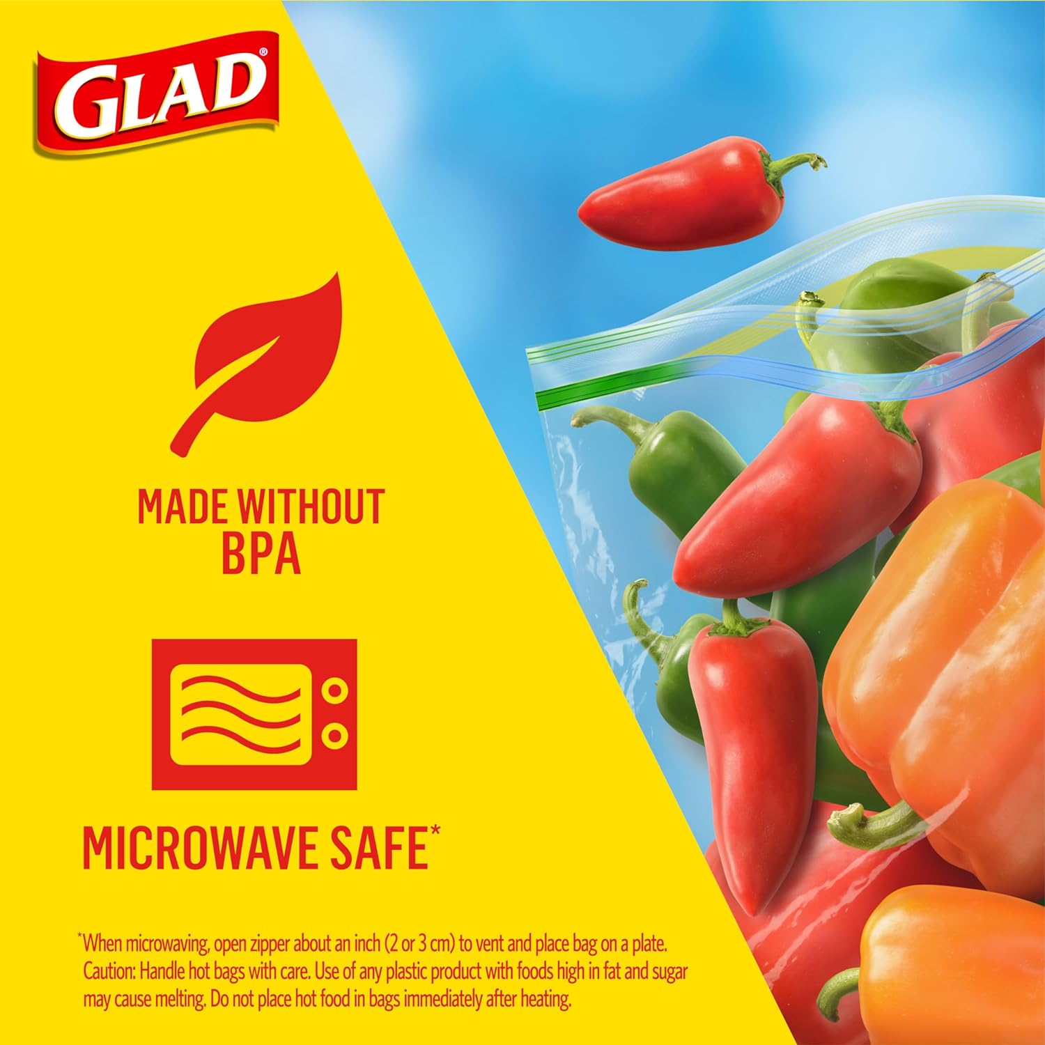 Glad Zipper Food Storage Plastic Bags, Snack, 50 Count