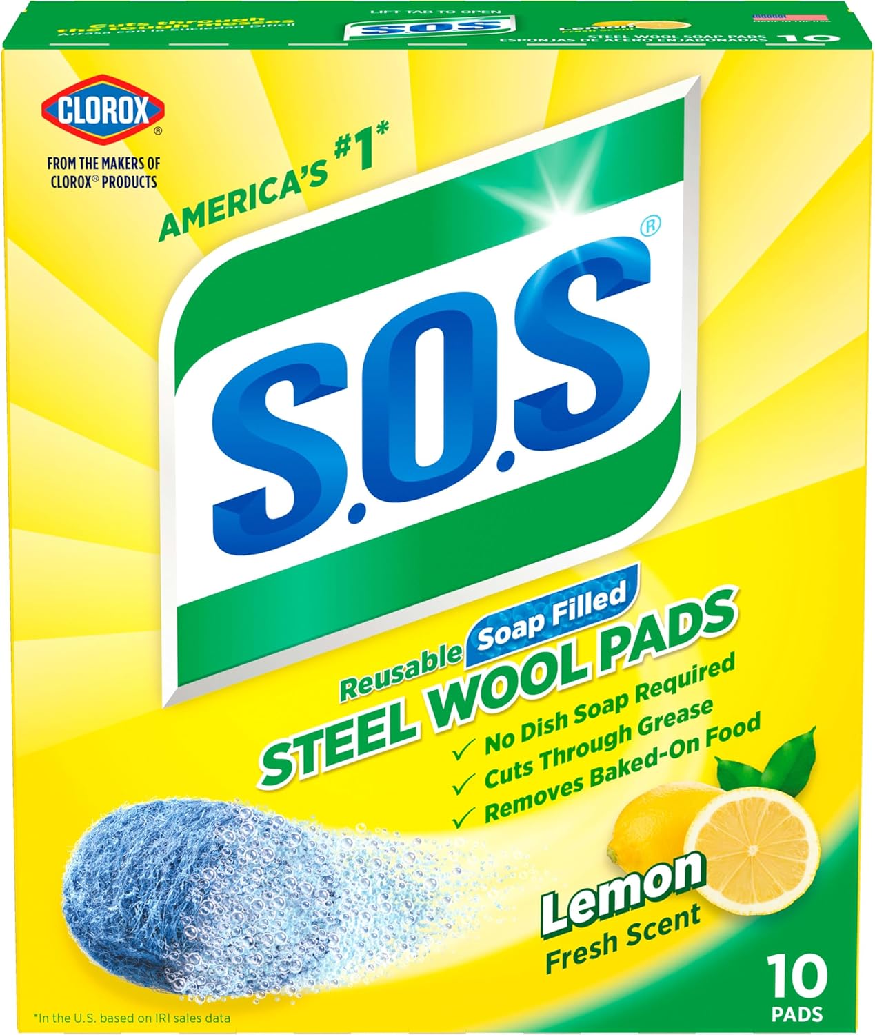 S.O.S Steel Wool Soap Pads, Lemon Fresh Scent, 10 Count