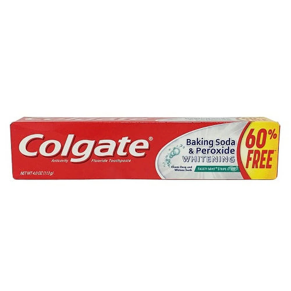 Colgate Baking Soda & Peroxide Whitening with Frosty Mint Stripe, Bonus tube 60% Free, 4 oz