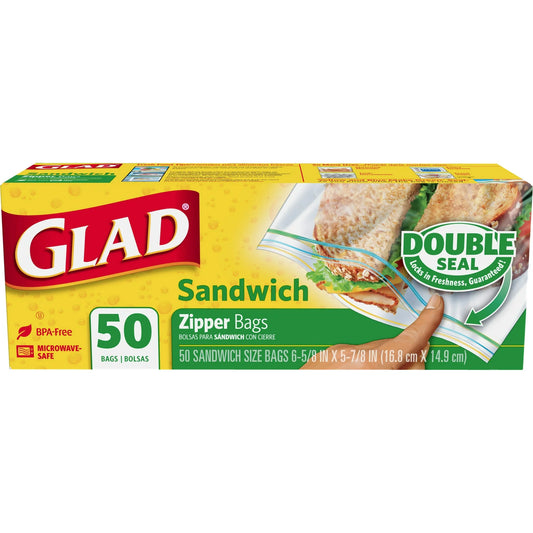 Glad Zipper Food Storage Plastic Bags Sandwich - 50 Count