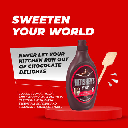 3 Hershey's Chocolate Syrup, 24 oz Each + 5 Catsa Essentials Stirrers in Convenient Catsa Essentials Pack Box