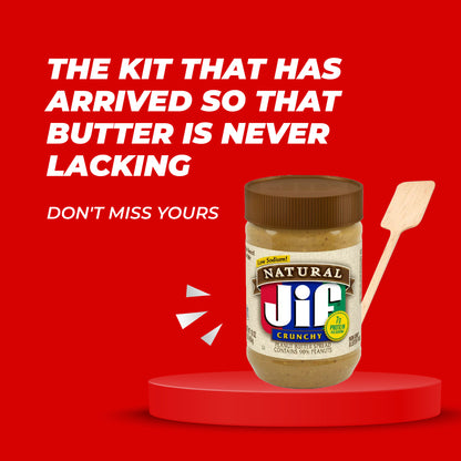 12 Jars Jif of Natural Crunchy Peanut Butter Spread (Contains 90% Peanuts), 16 oz Each + 12 Catsa Essentials Stirrers in Catsa Essentials Pack Box