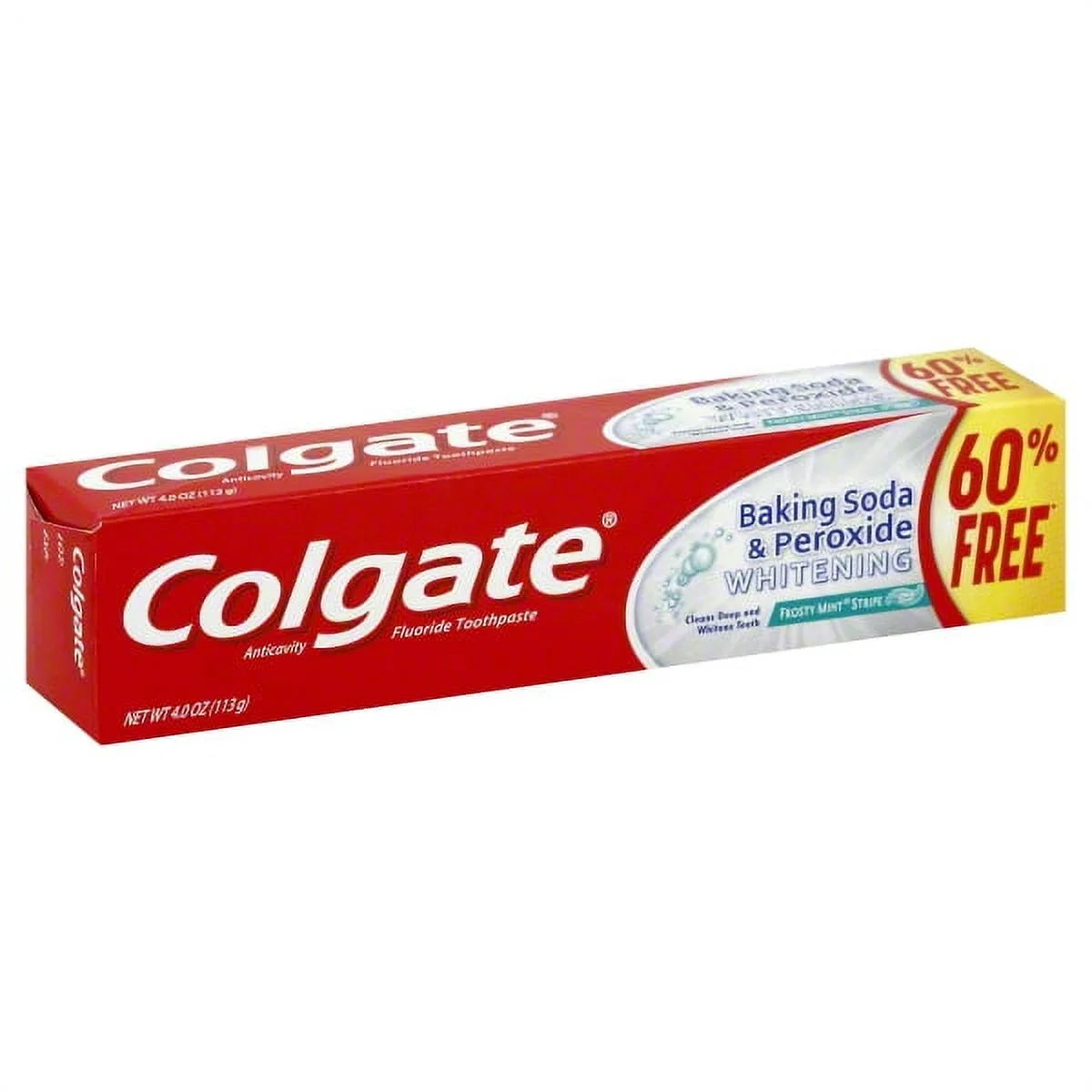 Colgate Baking Soda & Peroxide Whitening with Frosty Mint Stripe, Bonus tube 60% Free, 4 oz