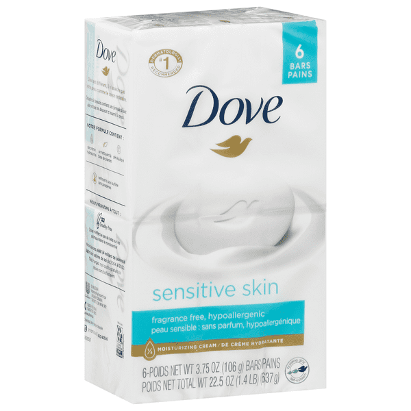 Dove Bath Bars, Sensitive Skin - 6 Bars 3.75 OZ.